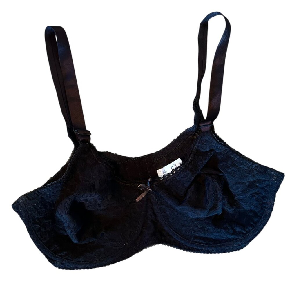 Vintage Bali Floral Black Lace Lingerie Underwire Bra 38C